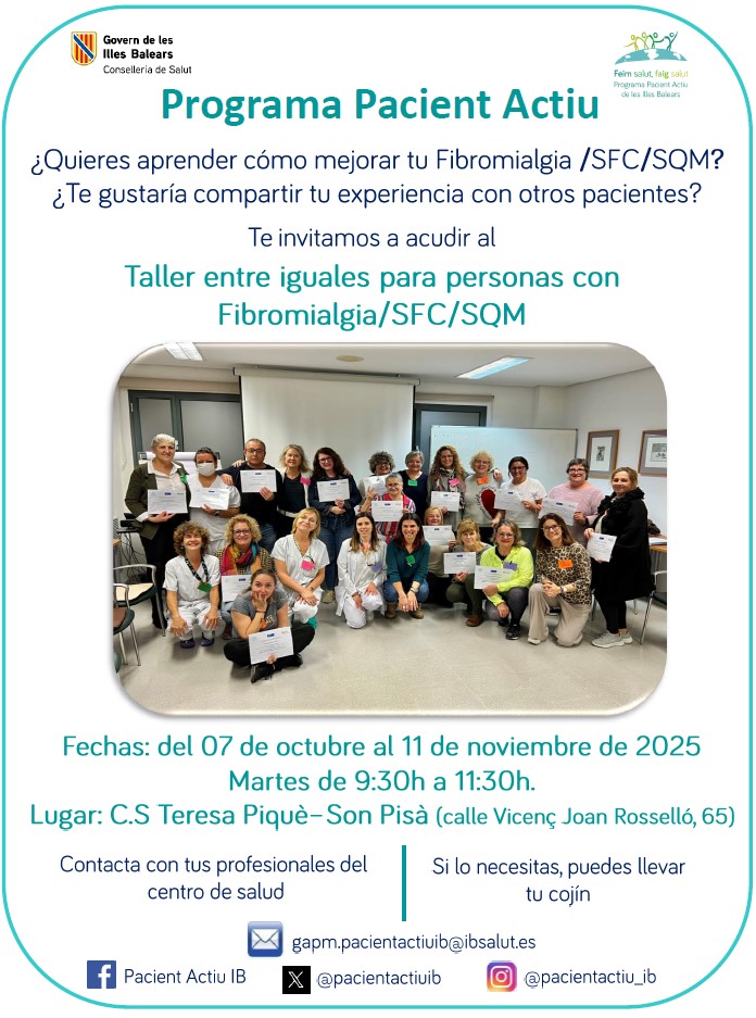Taller entre iguales para personas con fibromialgia/SFC/SQM